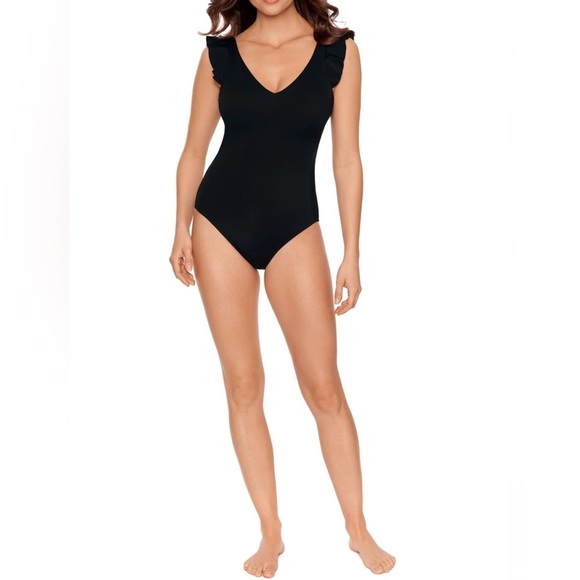 Time and Tru Black Ruffle One-Piece Swimsuit size S NWTs - Picture 4 of 8